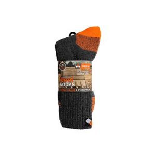 Boot Socks 5 Pair Pack Grey/Orange Black/Orange Small Mens 3-7 Women UK 5-9