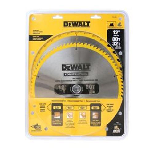 80T and 32T Crosscut Saw Blade - DeWalt 12 Inch 2 Pack