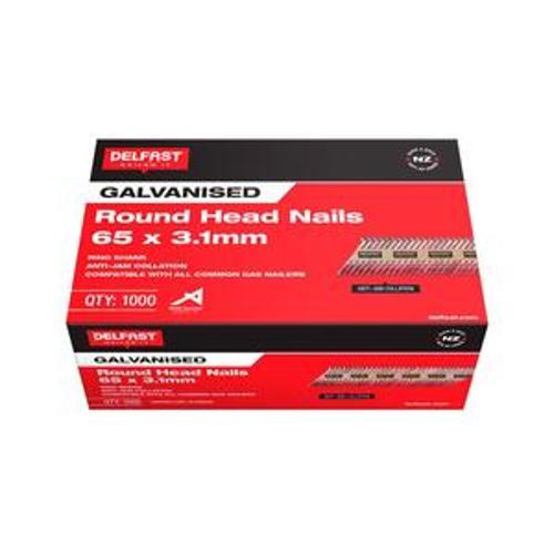 Roundhead Gasless Nails - Delfast 65mm Ring Galvanised 1000 Box FN-RD65RG