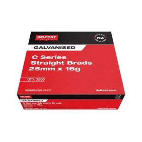 Gasless Straight Brad - Delfast 25mm 16 Gauge Galvanised 2500 Box FB-C25