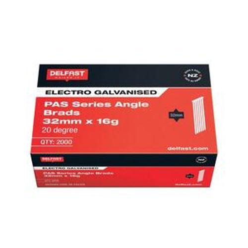 Gasless Angle Brad 32mm 16 Gauge Galvanised 2000 Box FB-PAS32A - Delfast