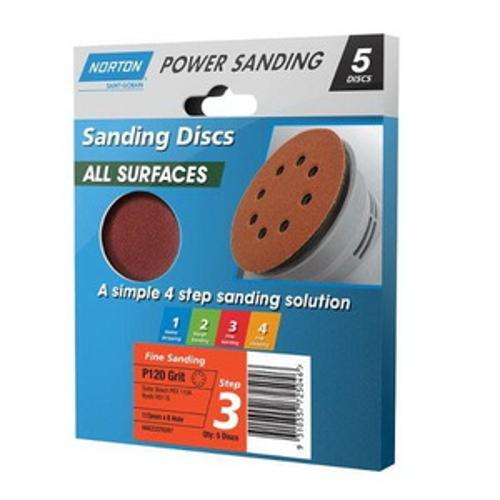 115mm x 8H P120 Speedgrip All Surface Sanding Disc 5 pack - NORTON