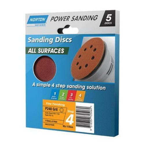 115mm x 8H P240 Speedgrip All Surface Sanding Disc 5 pack - NORTON