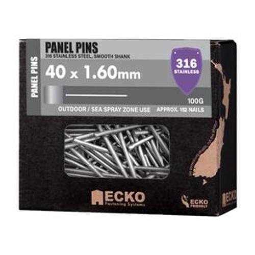 Panel Pin Stainless Steel T316 Smooth - Ecko 40mm x 1.60mm 100g