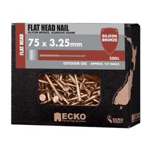 Nail Silicon Bronze Flat Head Annular Grooved 75 x - Ecko 3.25mm 500g