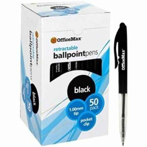Ballpoint Pen Retractable - OfficeMax 1.0mm Medium Tip Black 50 Pack