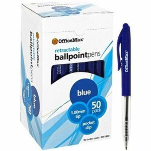Ballpoint Pen Retractable - OfficeMax 1.0mm Medium Tip Blue 50 Pack