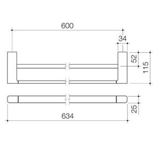 Luna Double Towel Rail Brushed Nickel - Caroma 630mm 99614BN