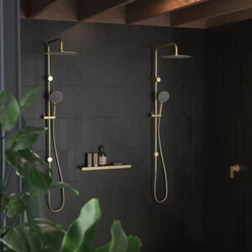 Urbane II Rail Shower with - Caroma 300mm Overhead Brushed Brass 99630BB3A