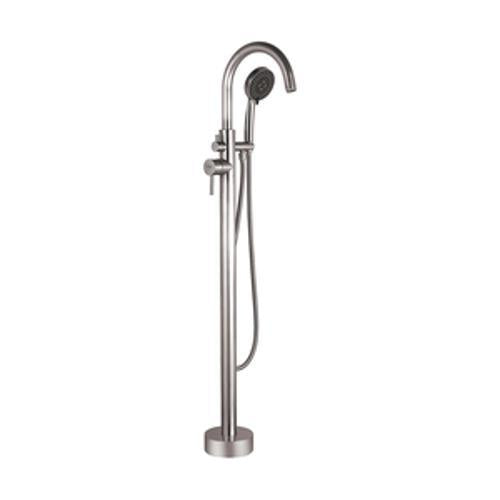 Deluna Floor Standing Bath Filler with Handshower Brushed Stainless - Aquatica