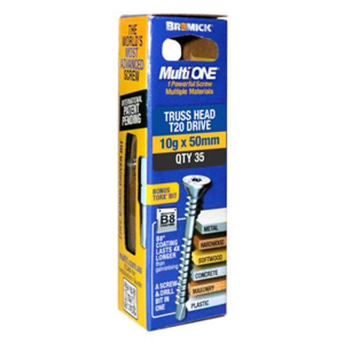 MultiONE Screw 10g x 50mm Countersunk Truss Head B8 Coating 35 Pack - Bremick