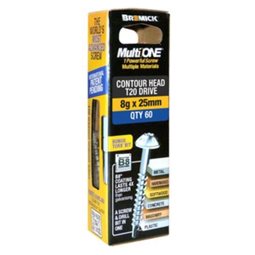 MultiONE Screw 8g x 25mm Contour Head B8 Coating 60 Pack - Bremick