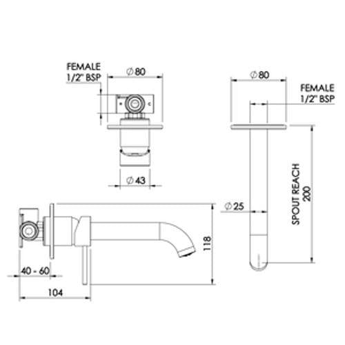 Linea Wall Mounted Basin / Bath Mixer Chrome - Felton
