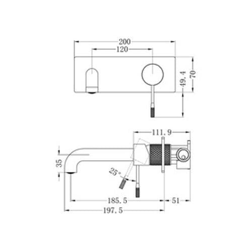 Opal Wall Basin/Bath Mixer - Nero 185mm Brushed Bronze