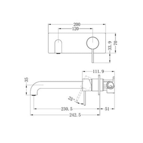 Mecca Wall Basin/Bath Mixer - Nero 230mm Gun Metal