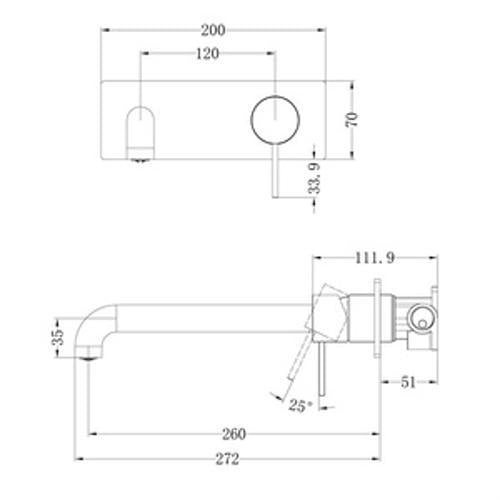 Mecca Wall Basin/Bath Mixer - Nero 260mm Trim Kit Brushed Nickel