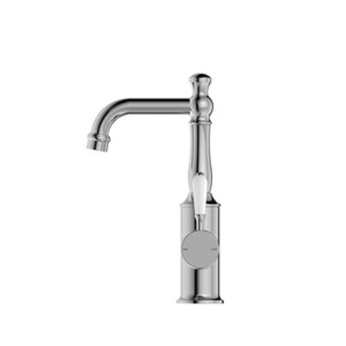 York Basin Mixer Chrome With White Porcelain Lever - Nero