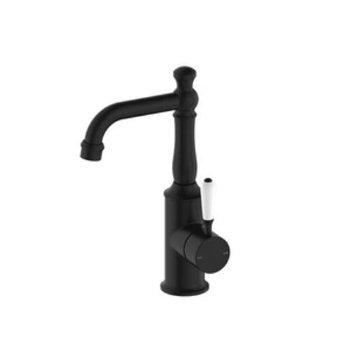 York Basin Mixer Matte Black With White Porcelain Lever - Nero