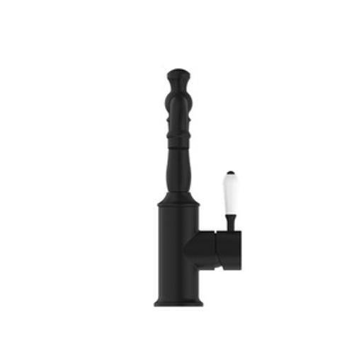 York Basin Mixer Matte Black With White Porcelain Lever - Nero