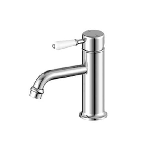 York Straight Basin Mixer Chrome With White Porcelain Lever - Nero