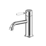 York Straight Basin Mixer Chrome With White Porcelain Lever - Nero