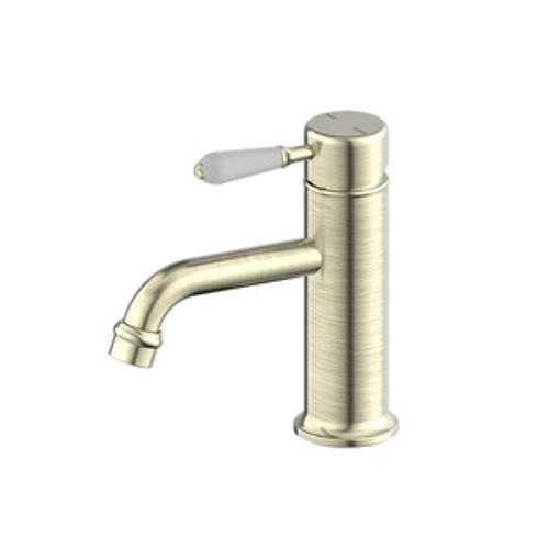 York Straight Basin Mixer Aged Brass With White Porcelain Lever - Nero
