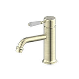 York Straight Basin Mixer Aged Brass With White Porcelain Lever - Nero