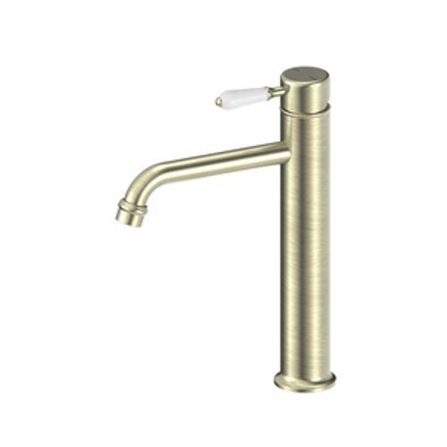 York Tall Basin Mixer Aged Brass With White Porcelain Lever - Nero