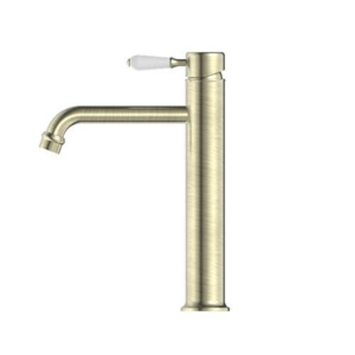 York Tall Basin Mixer Aged Brass With White Porcelain Lever - Nero