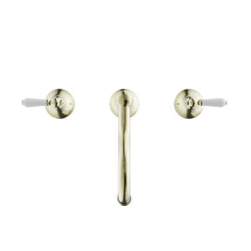 York Basin Tap Set White Porcelain Lever Aged Brass - Nero