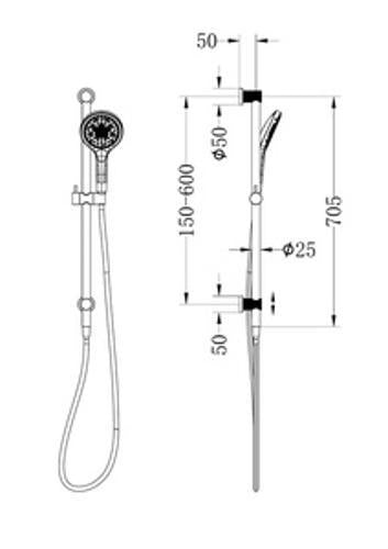 Opal Shower Rail With Air Shower II Brushed Bronze - Nero