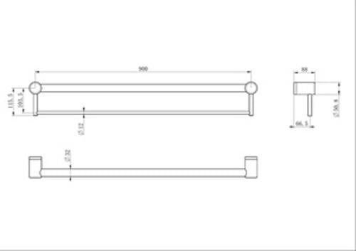 Mecca Care 32mm Grab Rail With Towel Holder 900mm Brushed Nickel - Nero