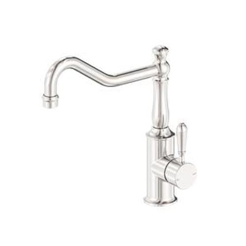 York Kitchen Mixer Hook Spout Brushed Nickel With Metal Lever - Nero