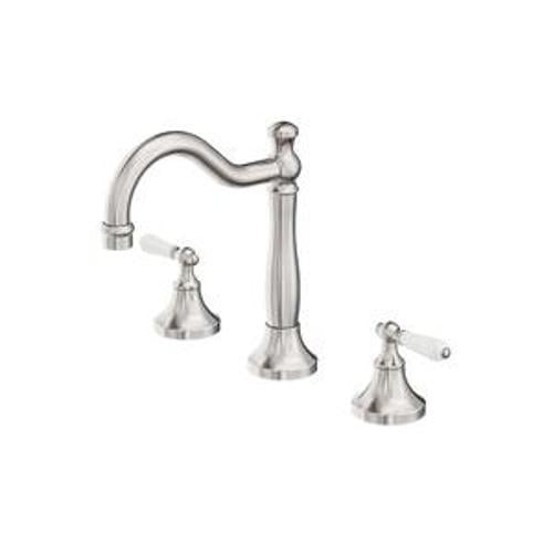 York Basin Set Brushed Nickel With White Porcelain Lever - Nero