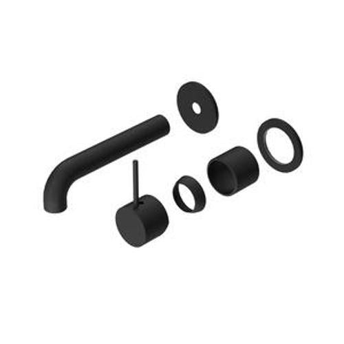 Mecca Wall Basin Bath Mixer Matte Black Separate Back Plate Handle Up 160mm Trim
