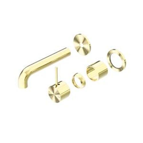 Mecca Wall Basin Bath Mixer Brushed Gold Separate Back Plate Handle Up 160mm