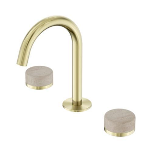 Serenity Basin Set Arc Spout With Rome Travertine Handle Brushed Gold - Nero