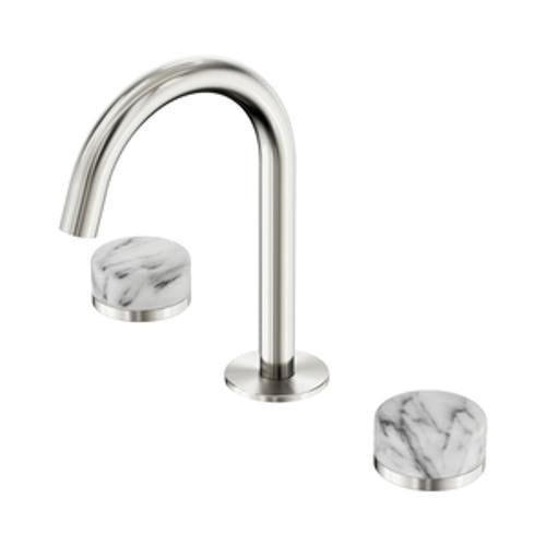 Serenity Basin Set Arc Spout With Arabescato Corchia Handle Brushed Nickel