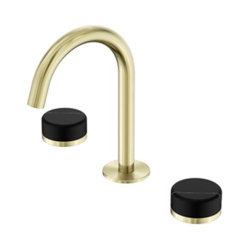 Serenity Basin Set Arc Spout With Marquina Black Handle Brushed Gold - Nero