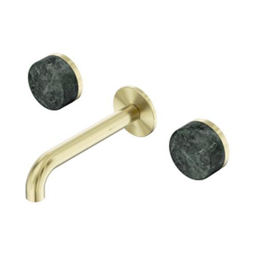 Serenity Wall Basin Set - Nero 160mm Spout With Verde Alpi Handle Brushed Gold