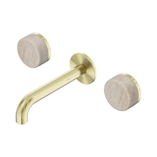 Serenity Wall Basin Set 160mm Spout With Rome Travertine Handle Brushed Gold