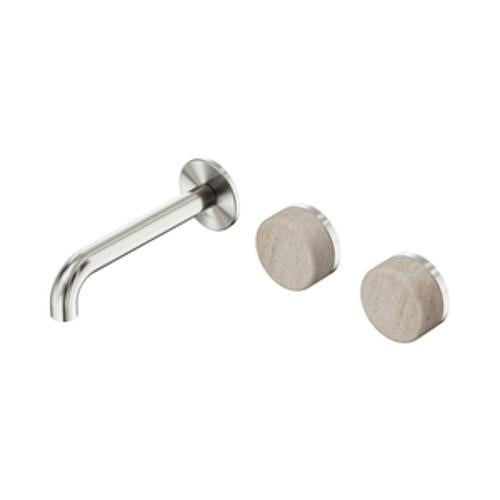 Serenity Wall Basin Set 160mm Offset Spout With Rome Travertine Handle Brushed