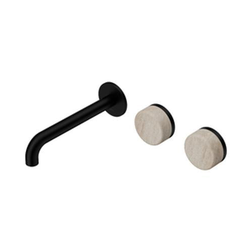 Serenity Wall Basin Set 185mm Offset Spout With Rome Travertine Handle Matte