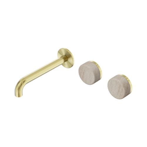 Serenity Wall Basin Set 185mm Offset Spout With Rome Travertine Handle Brushed