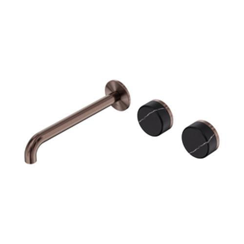 Serenity Wall Basin Set 220mm Offset Spout With Carrara Handle Brushed Bronze