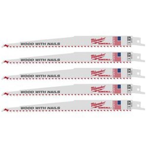 Sawzall Thin Kerf Wood - Milwaukee 230mm 9 Inch 5TPI Blade 5 Pack