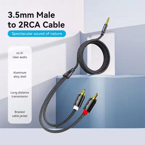 VENTION 2X RCA MALE TO 3.5MM TRS CABLE 50CM FOR SKAA AKIKO/RUSH
