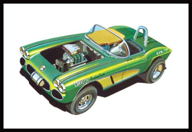 Customizable 1/25 scale '62 Chevy Corvette plastic model kit with premium details and various unique parts.