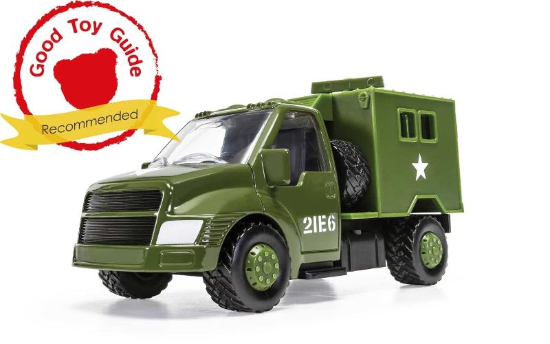 Diecast Military Radar Truck with rotating radar dish, durable design, and free-rolling wheels for adventurous play.
