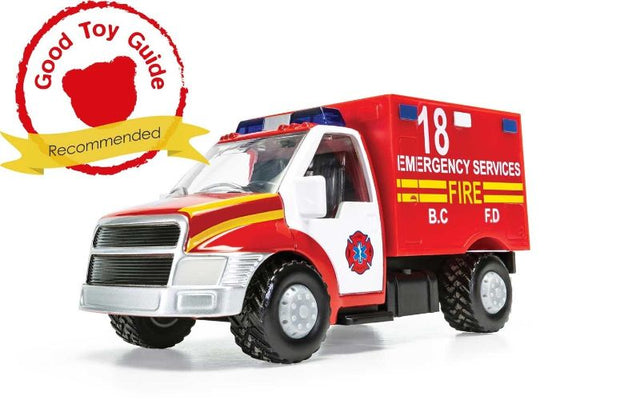 Chunkies Diecast Rescue Fire Truck, a durable metal and plastic toy, perfect for imaginative play and emergency scenarios.